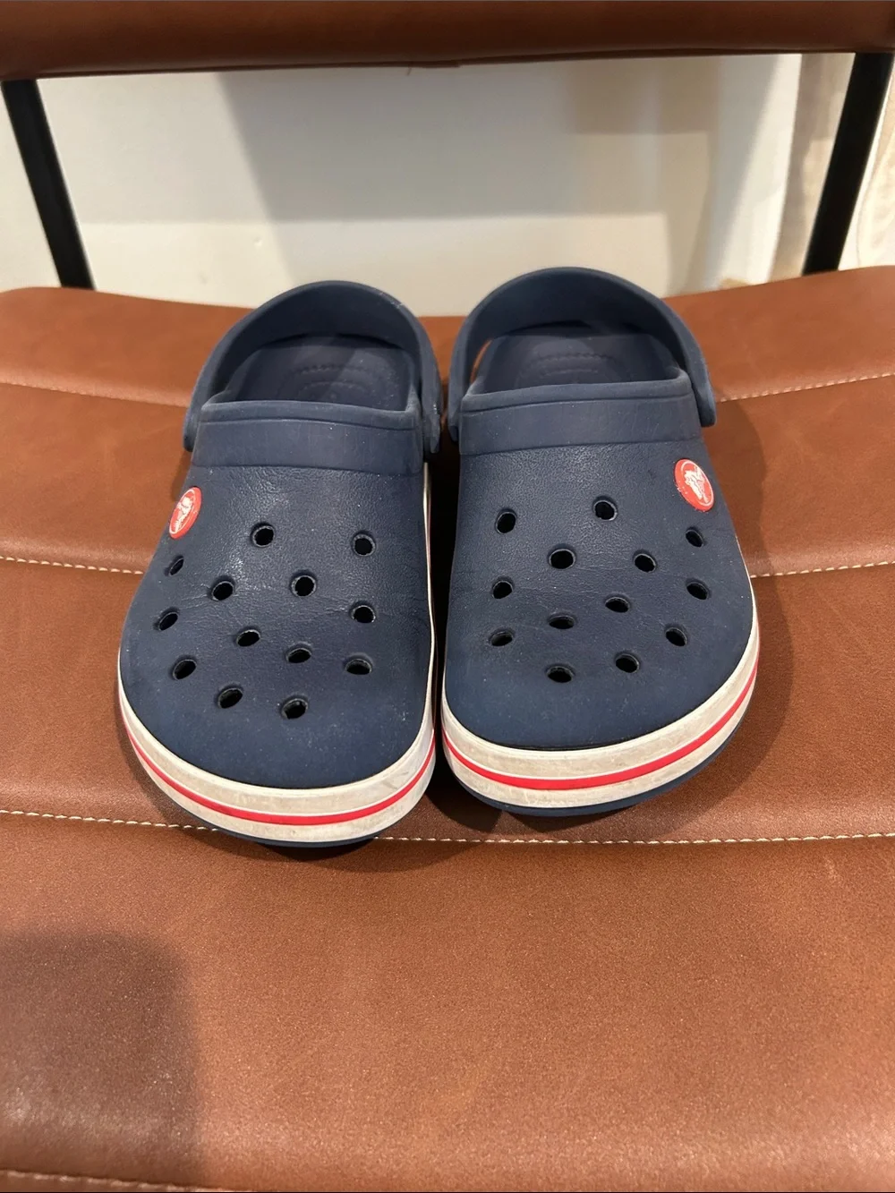 Kids Navy Slip-On Clogs with Red-White Accent
